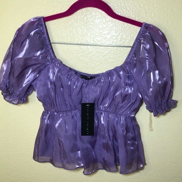 Thirty thirty shimmer puff sleeve crop top size XS - Picture 2 of 6
